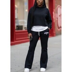 Tulones Size L Sweatpants Flared Black Fleece Currency Collectors Streetwear Y2K